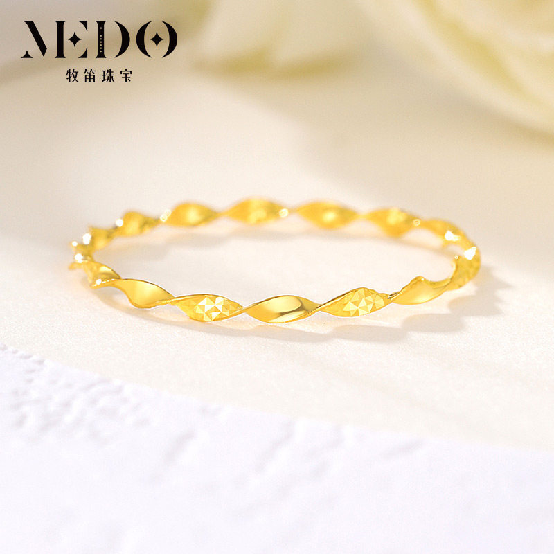 18K gold ring female fine section wave pattern index finger ring Au750 original design simple twist circle