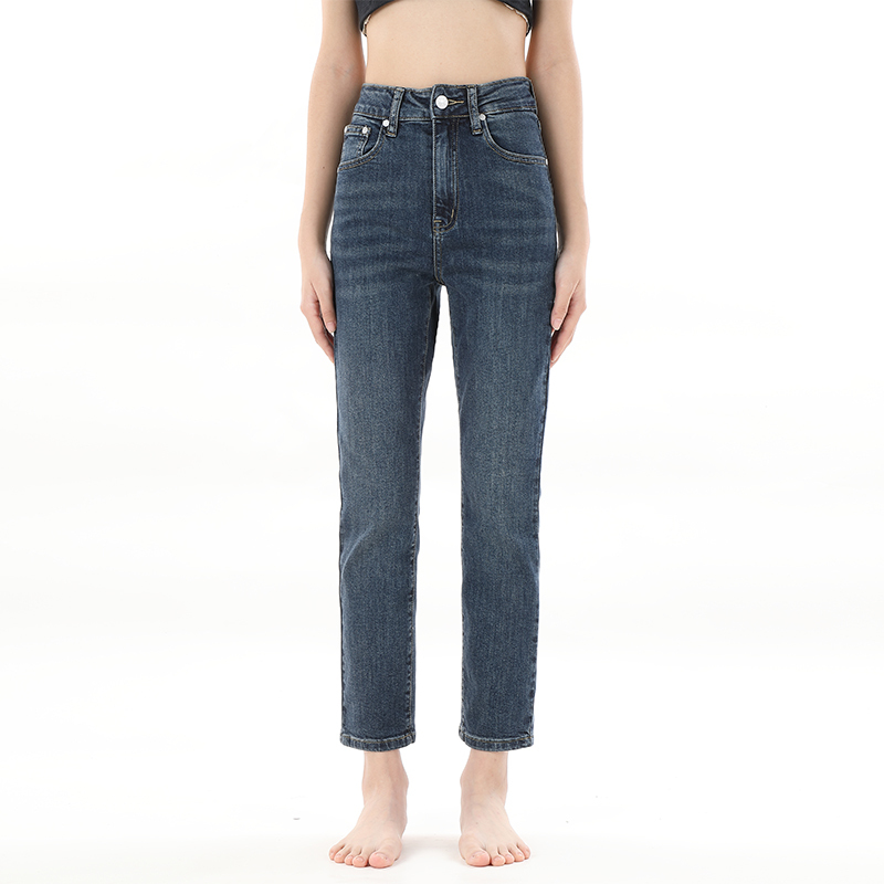 Gpod Vgoze French Retro Slim-Fit European-Style Cigarette Deep Blue High-Waisted Straight-Leg Jeans for Women 2026 New 0