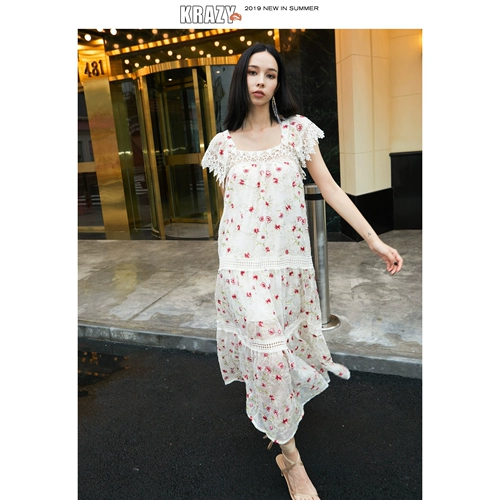 Krazy Трехмерное шифоновое платье, длинная юбка, с вышивкой, свободный крой