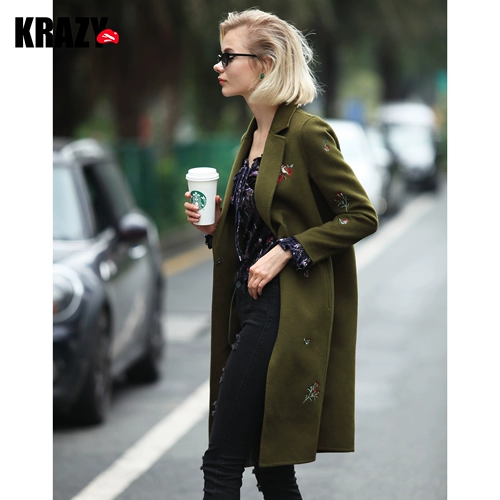 Krazy Зимнее мягкое кашемировое двусторонное шерстяное шерстяное пальто, куртка, 2018, с вышивкой