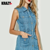 Krazy Ретро металлическое джинсовое платье с рукавами без рукавов, длинная юбка