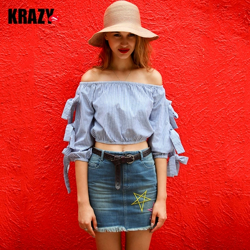 Krazy Приталенная джинсовая юбка, с вышивкой, облегающий крой