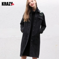 Krazy Черная джинсовая рубашка, осеннее платье, в цветочек, с вышивкой