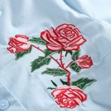 Krazy Свежая освежающая синяя короткая рубашка, с вышивкой