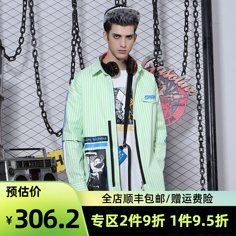 GENANX Lightning Tide Trump Long Sleeve Shirt Male LOOSE Tide Splicing Easy Fall New Shirt Jacket Man