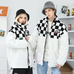 GENANX lightning fashion brand new checkerboard cotton coat elastic hem autumn and winter couple style lamb velvet cotton coat