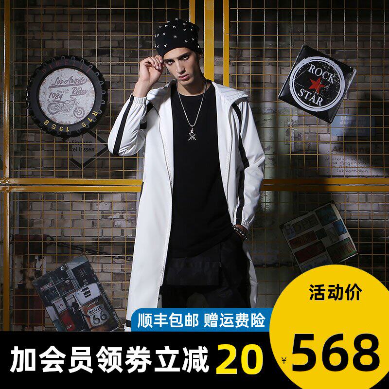 GENANX lightning tide brand trench coat men's thin section 2019 spring new teen coat hooded medium-long coat