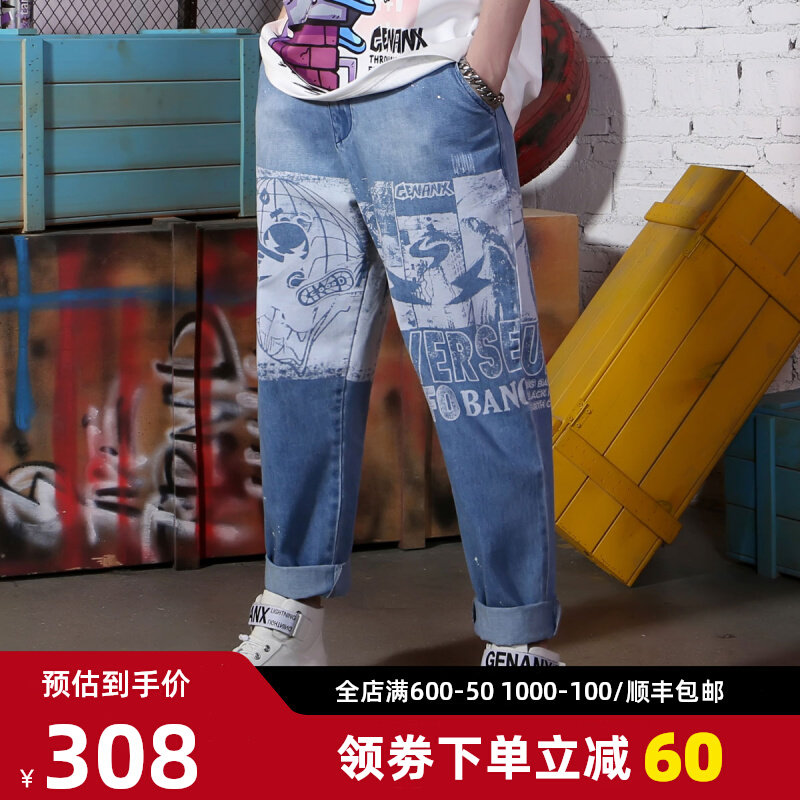 GENANX Lightning Tide Lightning Paste Men Mark Lane Harleen Jeans Boy Tide Gloty Students