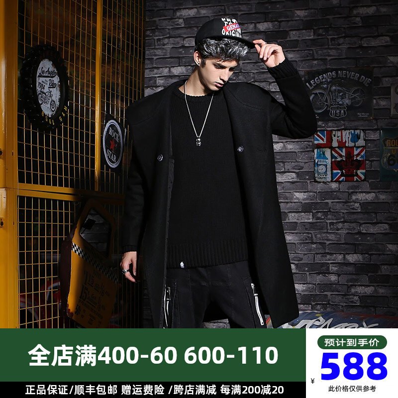 GENANX Lightning Tide brand mid-length hooded woolen coat new loose men's woolen coat winter