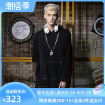 GENANX Lightning boarder with cap sleeve head sweatshirt fashion spring new irregular splicing kangaroo hooded hoodie