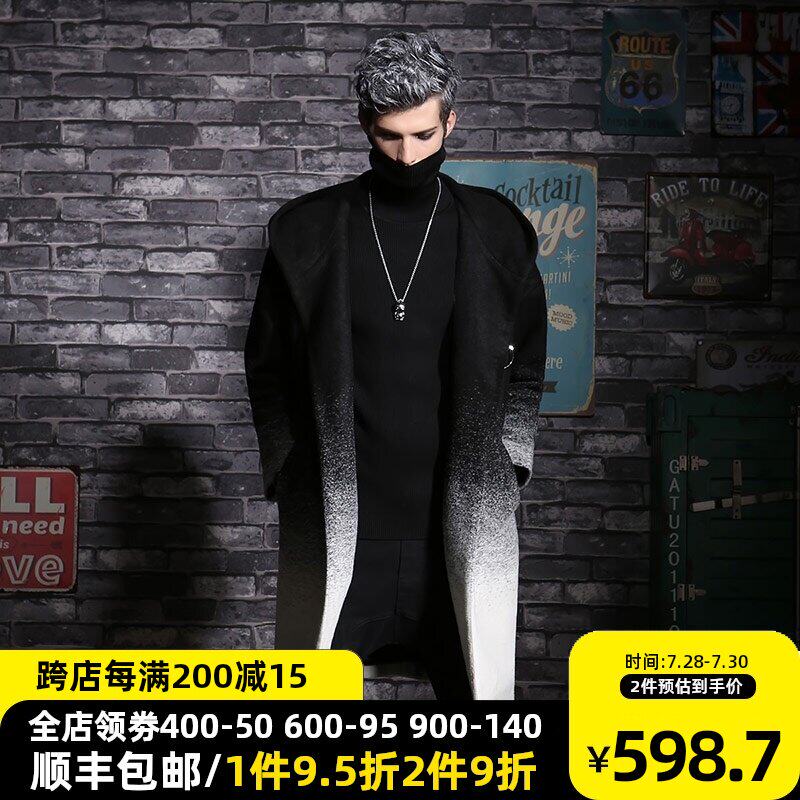 GENANX lightning tide brand men's wool coat winter wool coat fashion personality gradient color coat men