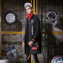 GENANX Lightning Tide Brand Coat Men Long Lapel Zipper Fashion Red Ribbon Mens Coat Winter