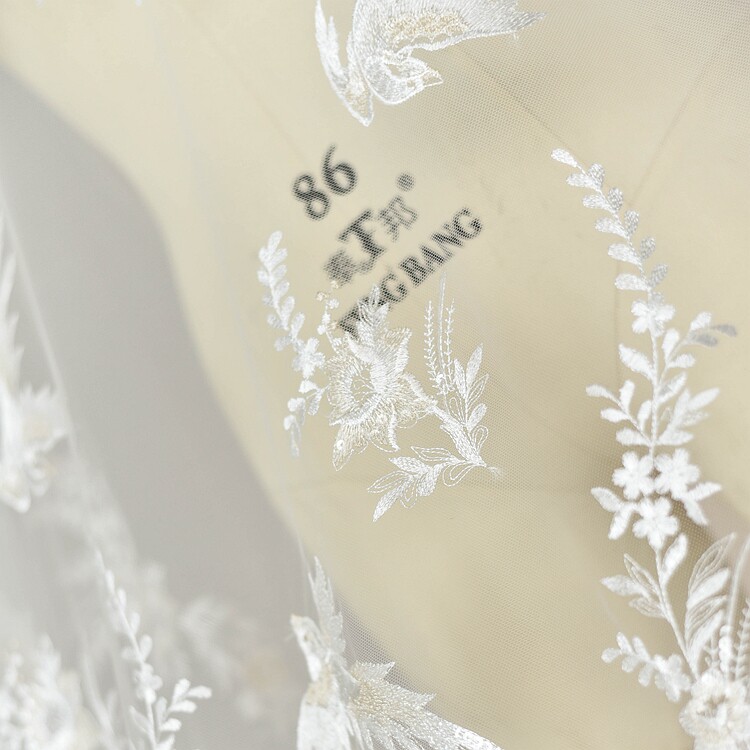 Schöner Blumen vogel Besticktes Spitzens toff, Romantische Hochzeits pailletten, DIY-Kleid, Hochwertig, RS1639 – Detail 12