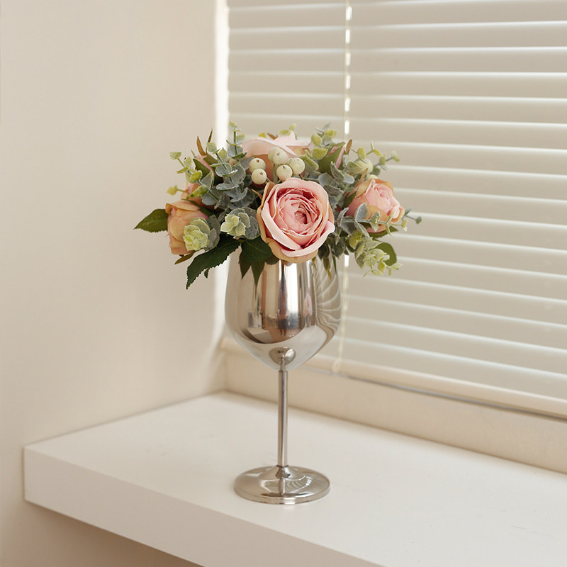 Ladylike European and American style high footed cup simulation flower fake flower rose decoration flower shooting with props table floral swing piece-Taobao