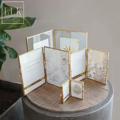 6 inch 7 inch photo frame table diy creative three-dimensional folding European-style double-sided glass Brass plant specimen metal frame
