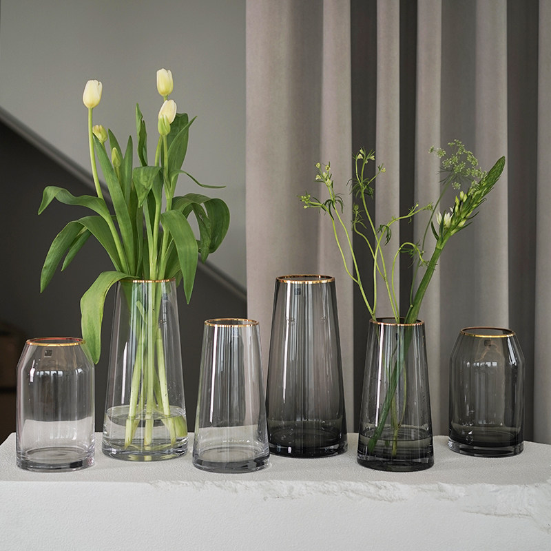 ladylike light lavish gilded edge glass vase swing piece transparent water pewter flower arrangement emulation flower living room-Taobao