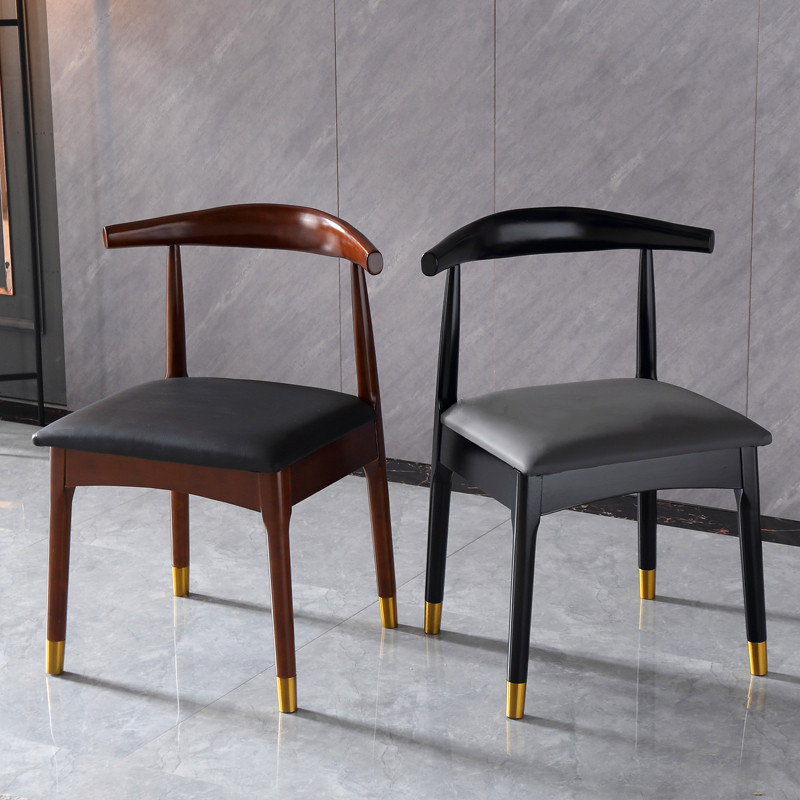 Nordic Light Lavish Solid Wood Dining Chair Home Modern Dining Room Black Horn Chair Desk Chair Hotel Backrest Casual Chair