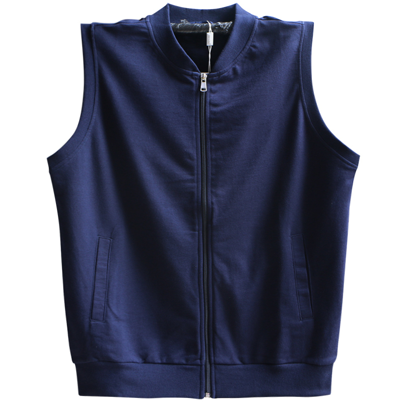 Men's Spring and Autumn Pure Cotton Sleeveless T-Shirt Vest, Baseball Collar, Loose Fit, Solid Color, Plus Size, Oversized, for College Students