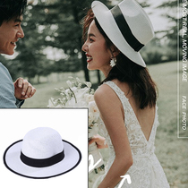 Movie Exterior View Brigade Pat Lady Hat Wedding Dress Photography Props Shade Grass Hat Sea View Beach Writing True White Hat
