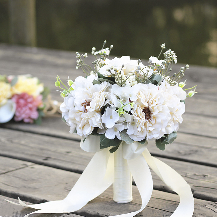 New Mori Wedding Dress Photography Props Hands to Flowers White Brigade Shooting Photo Gallery Exterior Scenic Korean Bride Emulation Fake Flowers