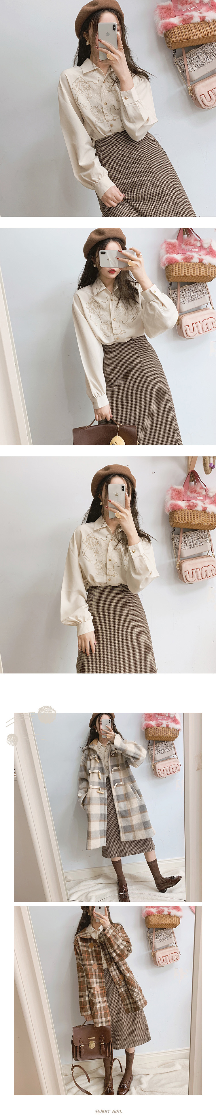 [Cô gái Sen muốn đi biển] Cô gái khí chất mùa thu và mùa đông hoang dã váy retro eo cao houndstooth chân váy ôm body