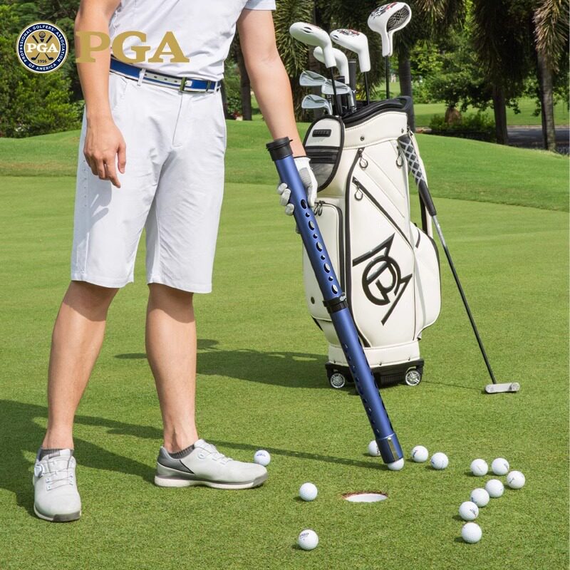 アメリカPGAゴルフボール回収器。アルミニウム製で、取り外し可能なバケツには20個のボールを収納でき、かがんでボールを取り出す必要がなくなります。