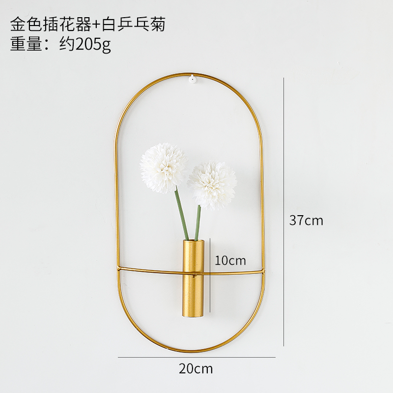 Oval Flower Arrangement Gold + White Ping Pong ChrysanthemumLight luxury Metal Wall hanging Wall decoration Home Furnishing Soft outfit collocation a living room bedroom wall Pendant Northern Europe ins Hanging decoration