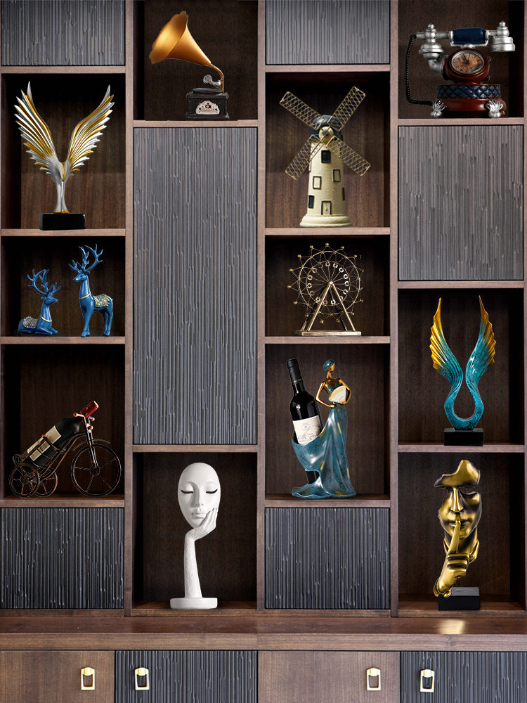 Retro decoration Living room entrance home TV wine cabinet Decoration Red wine rack Creative office desktop Craft gift decoration