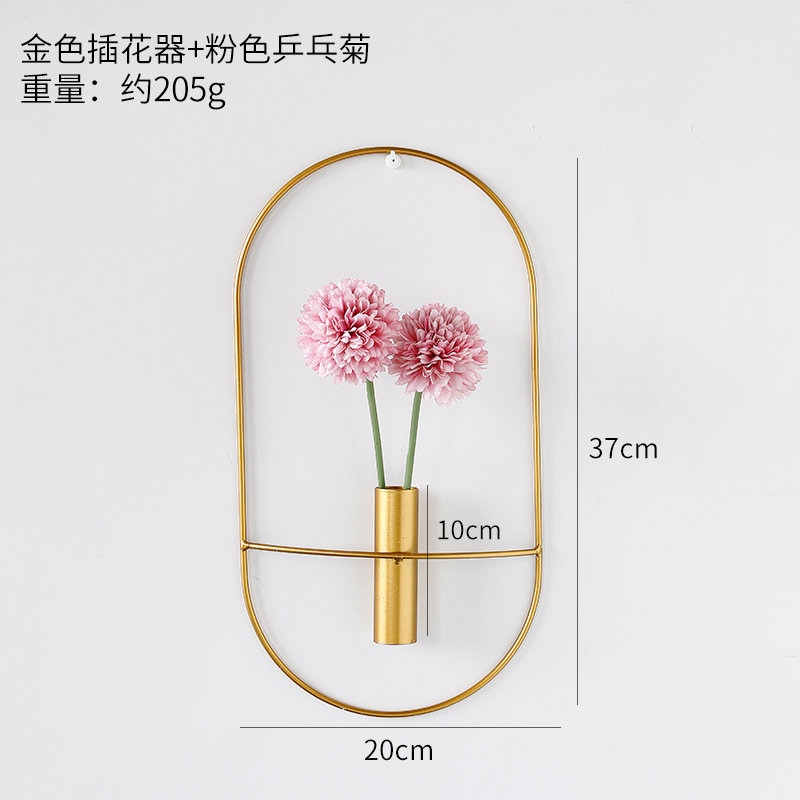 Oval Flower Arrangement Gold + Pink Ping Pong ChrysanthemumLight luxury Metal Wall hanging Wall decoration Home Furnishing Soft outfit collocation a living room bedroom wall Pendant Northern Europe ins Hanging decoration