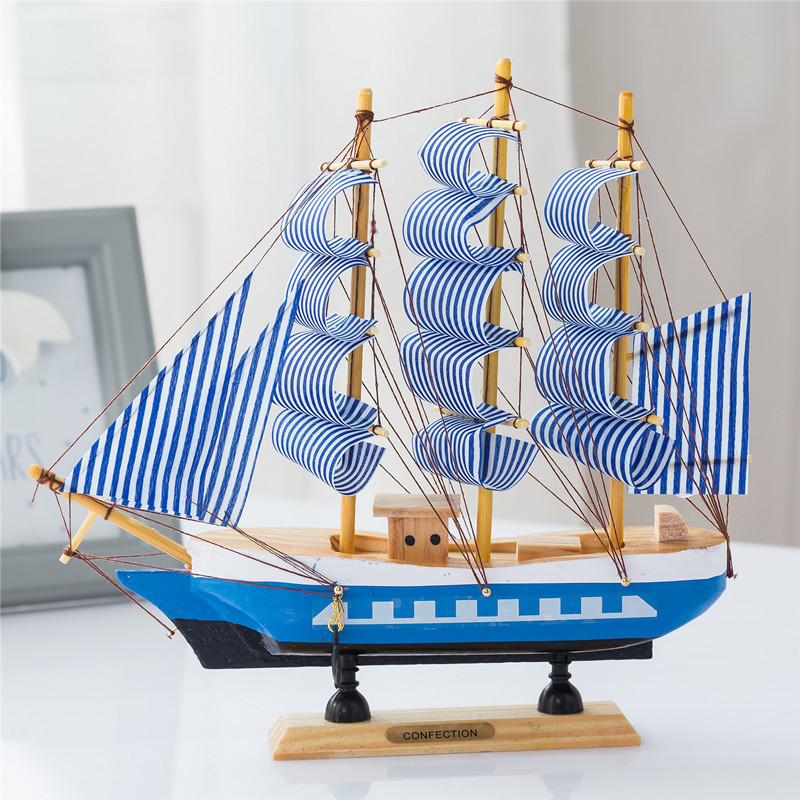 Mediterranean wooden sailboat model props ornaments Decorative wood products Handmade smooth sailing sightseeing simulation boat