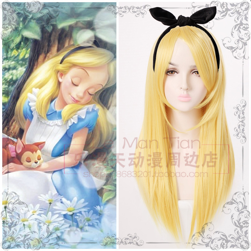 Alice in Wonderland Alice Long Straight Hair Golden Cosplay Wig Free Shipping