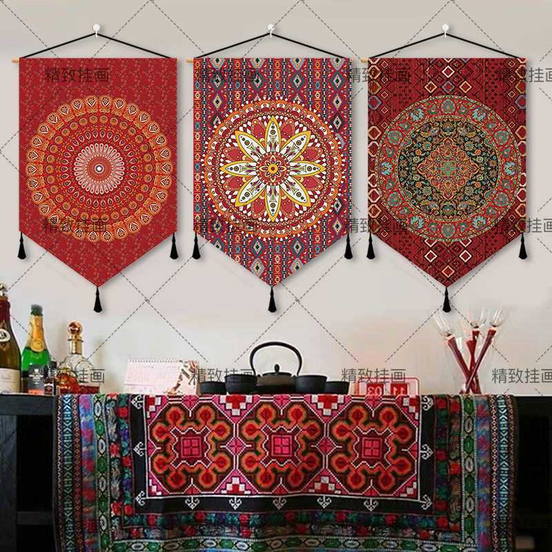 Folk-Style Restaurant Decorative Hanging Cloth Mandala Tapestry Homestay Tavern Atmosphere Wall Cloth Hanging Painting Tapestry Bohemian