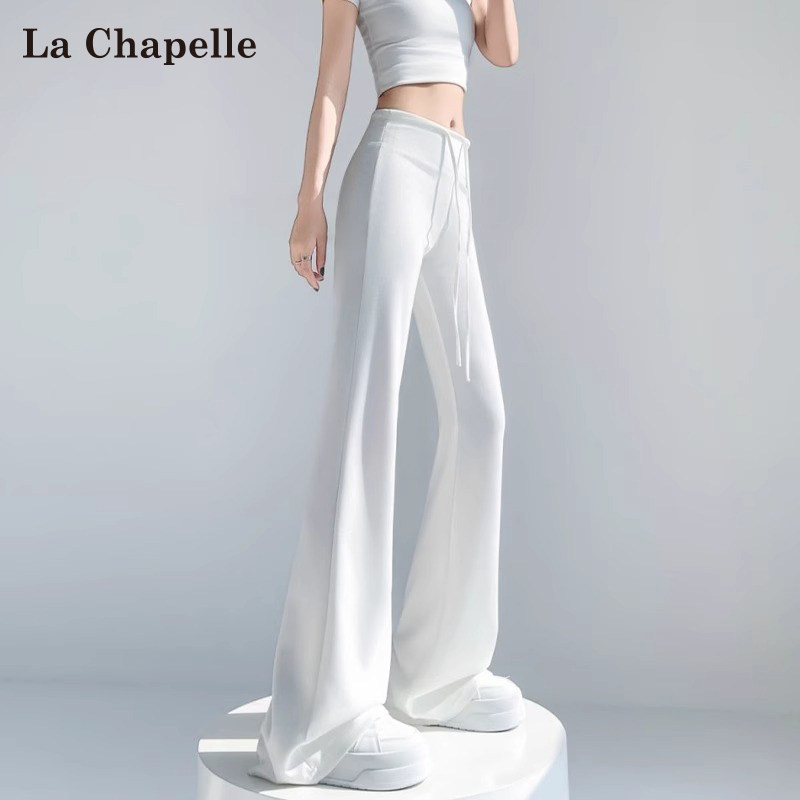La Chapelle White American-Style Flared Sweatpants for Women, Summer Thin Yoga Bootcut Casual Slimming Bell-Bottom Pants