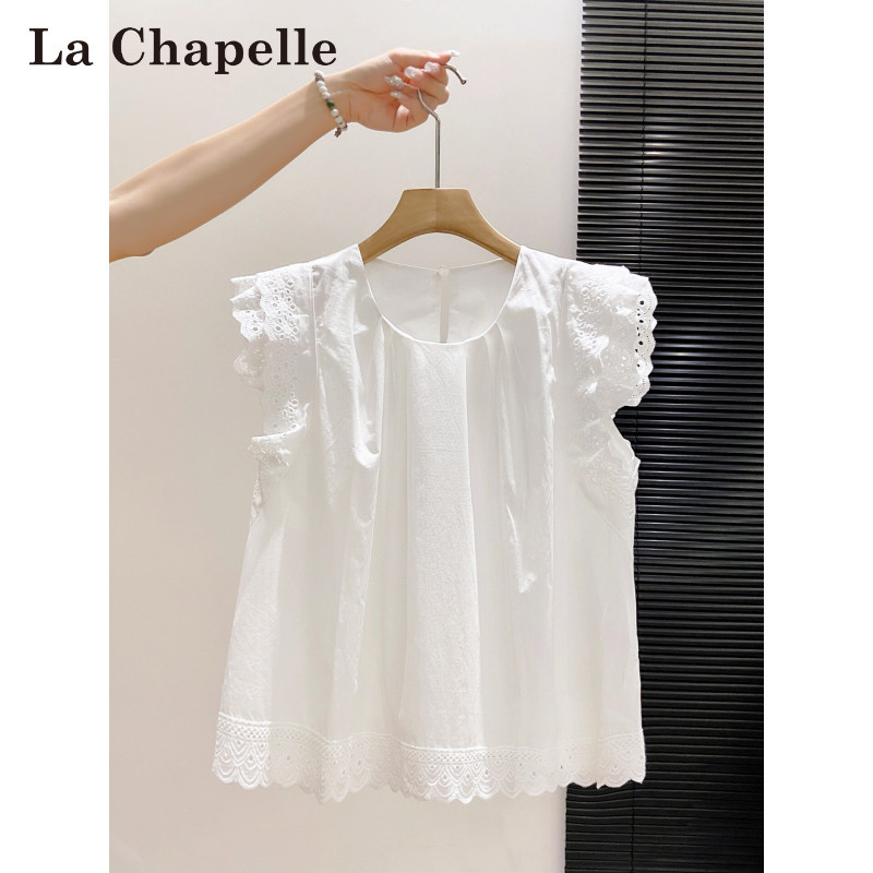 La Chapelle Sweet Lace Flutter Sleeve Babydoll Shirt for Women, New Summer White Short-Sleeve Shirt, Loose and Slimming Top La Chapelle Sweet Lace Flutter Sleeve Babydoll Shirt for Women, New Summer White Short-Sleeve Shirt, Loose and Slimming Top
