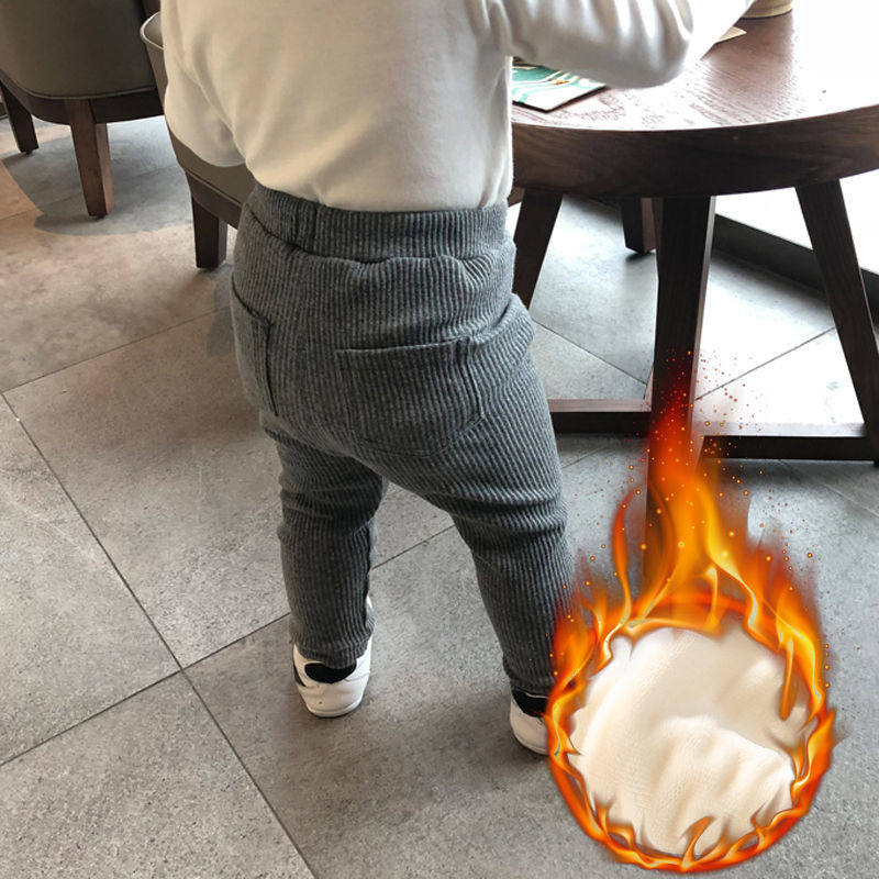 Autumn and winter baby pants outer wear cotton female baby big butt pants boys and girls plus velvet thick Western style underwear