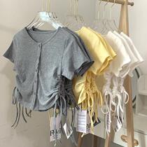 1-6-year-old Korean girl design feeling small crowdshirt short sleeve T-shirt summer pumping rope folds Dont make short sleeve blouses