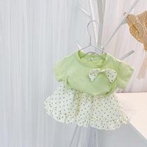 Girls suit summer Yangtze girl baby T - shirt  half - body skirt summer childrens fresh princess dress two sets