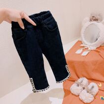 Girls plus trousers 2021 autumn and winter new baby jeans thickened Korean air childhood winter
