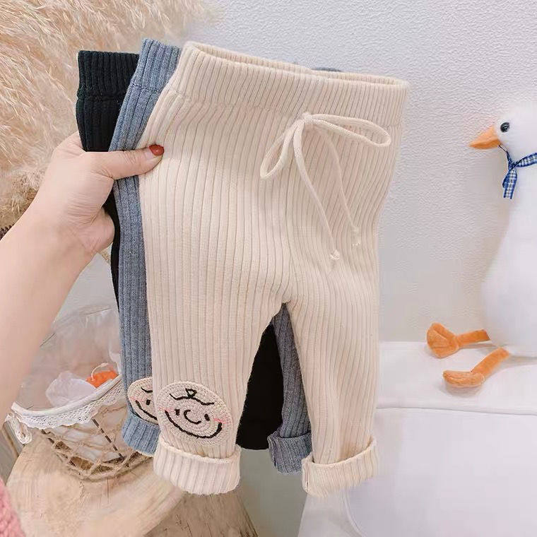 Children's clothing girl spring and autumn wear high waist wearing knitting pants Boy plus trousers baby baby outworn