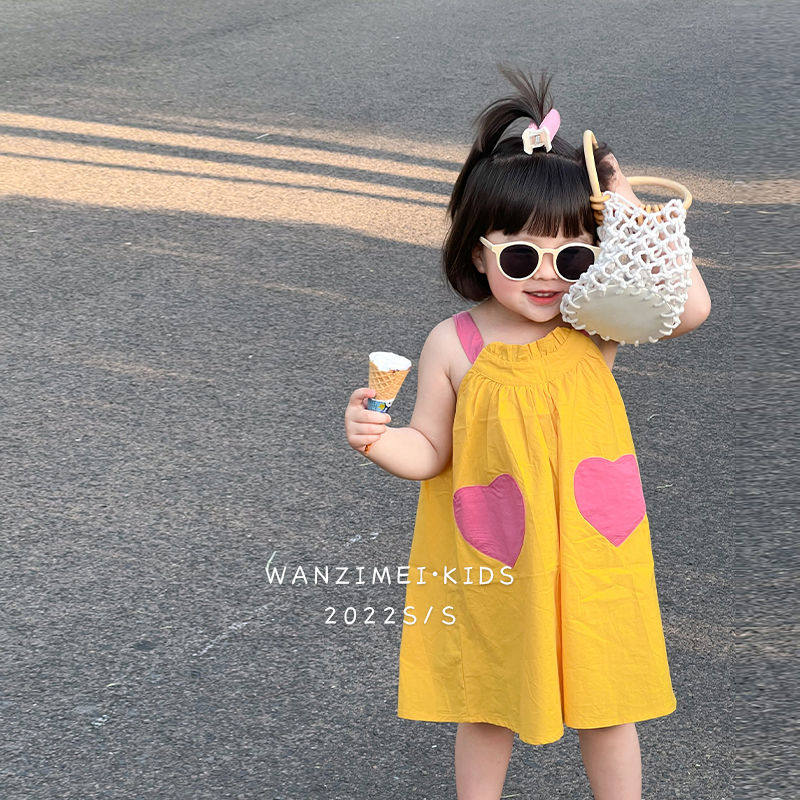 2022 Summer New Girl's Holiday Wind Dress Love Pocket Dress Super Meng Princess Dress