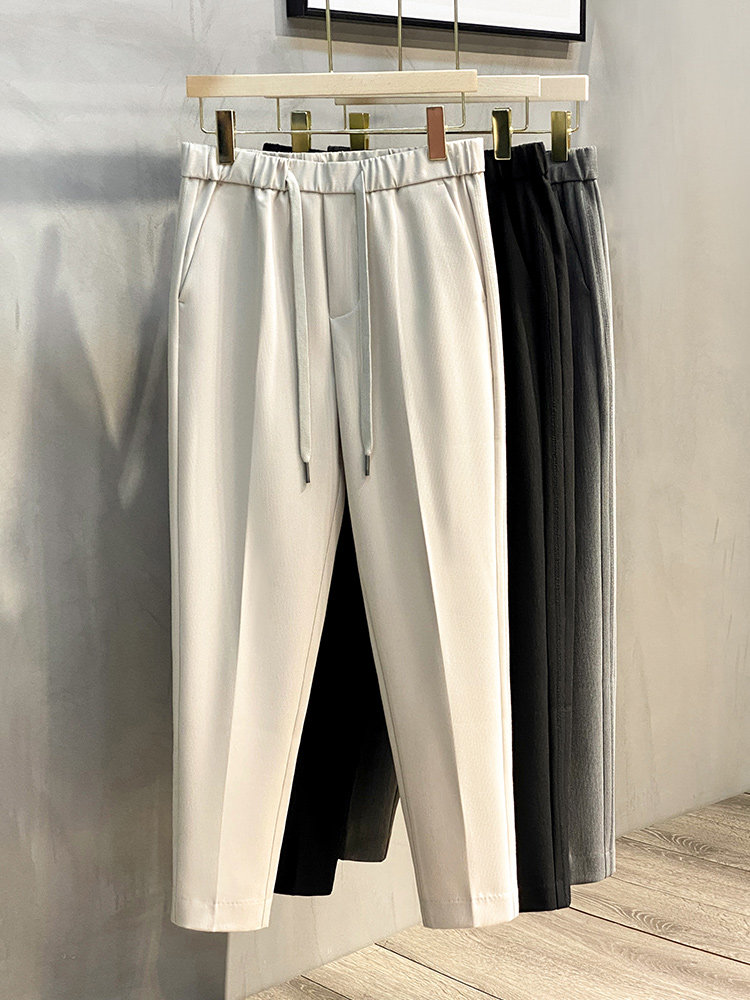 2021 spring and autumn mercerized stripe road men's straight casual pants Korean version of small trousers trend trousers small feet nine-point pants