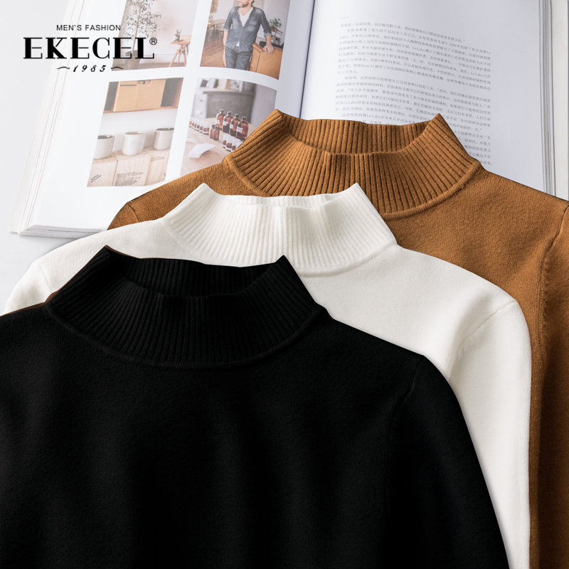 2021 autumn and winter new semi-turtleneck sweater men's Korean version of the trend in the collar knitted base sweater velvet thickened new Year