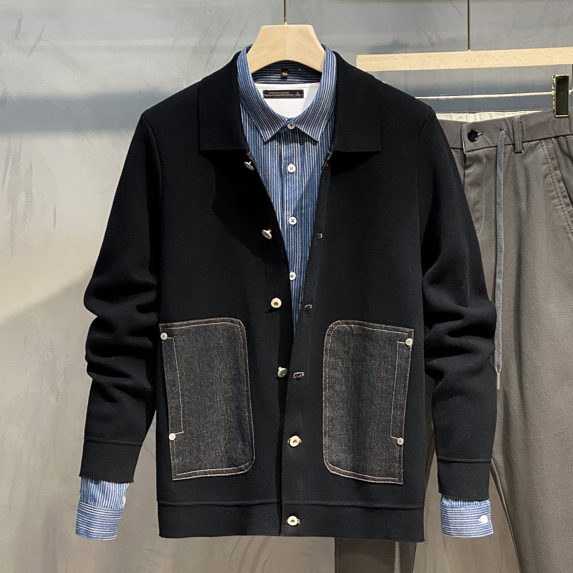 Spring and Autumn 2022 thick sweater jacket men's jacket knitted cardigan Korean version of the tide men's outerwear jacket winter