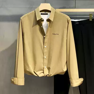 Simple casual shirt men long sleeve business embroidery Korean slim trend White inch shirt handsome men's shirt