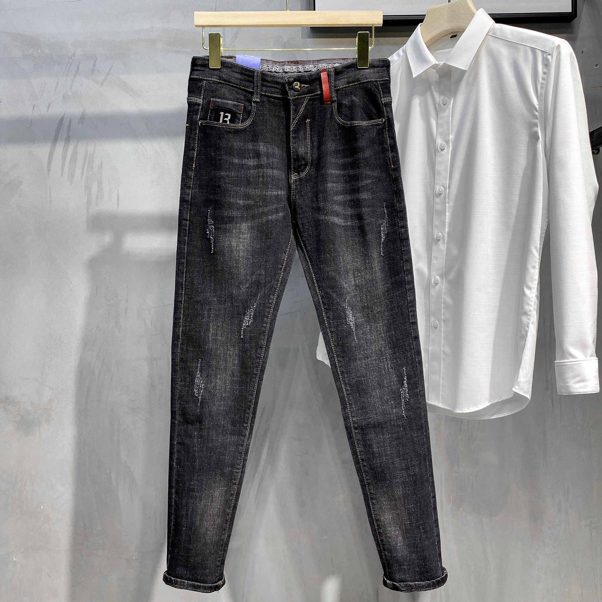 Men's jeans spring and Autumn season 2021 new slim cigarette tube pants tide brand long pants men's Korean version of the trend wild