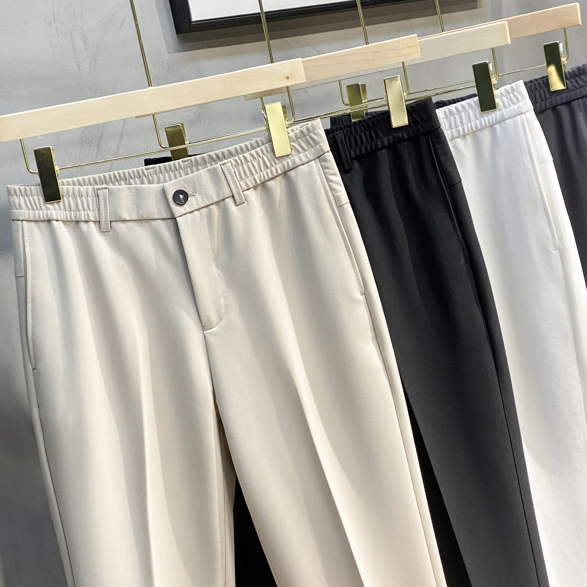 Straight cylinder small western pants men's casual long pants men's spring and autumn Korean version trendy workout 90% Westernpants Summer thin