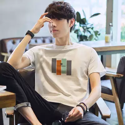 Pure cotton white t-shirt men's short-sleeved 2021 summer new ins tide brand trend loose t-shirt men's top clothes