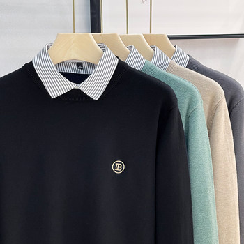 Fake two piece sweater shirt collar sweater business men's wear Fake two piece sweater shirt collar sweater business men's wear