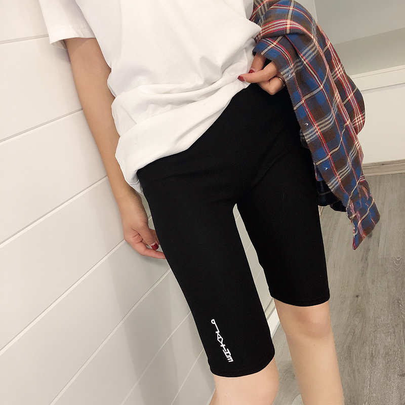 Mùa hè đen thể thao chạm đáy năm điểm quần short phụ nữ mặc cotton mỏng phần thời trang thể dục bó sát kéo dài 5 điểm quần short - Quần short quần short nữ thời trang