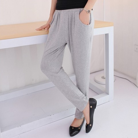 Mùa hè màu đen phần mỏng đàn hồi eo quần bó sát phụ nữ mặc loose feet quần harem eo cao phương thức quần dài quần tây nữ hàn quốc